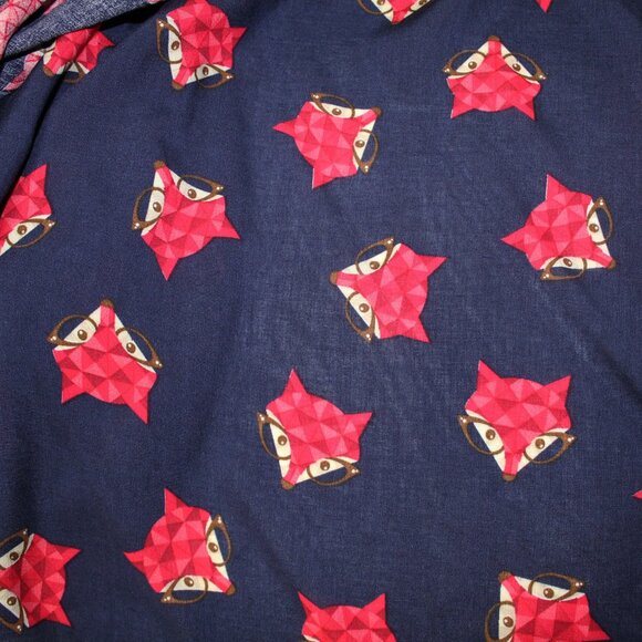 Fashion Vest Shawl navy cute pink fox print Sleeveless layer top OS one size - Picture 9 of 9